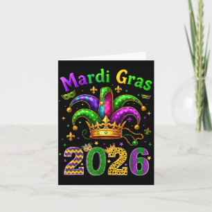 Cartão Feliz Mardi Gras 2026 Chapéu de Bobo Homens Mulher