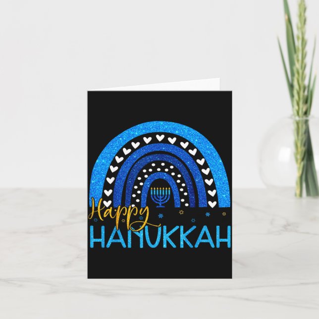Cartão Feliz Menorá de Hanukkah Arco-íris Presente Judaic (Frente)