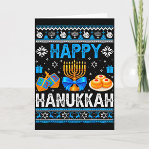 Cartão Feliz Menorá de Hanukkah Dreidel Feio Pijama de Ch