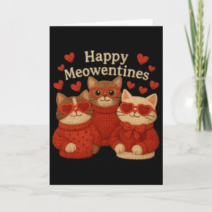 Cartão Feliz Meowentines Gato Fio Crochê Coquette Fofo V