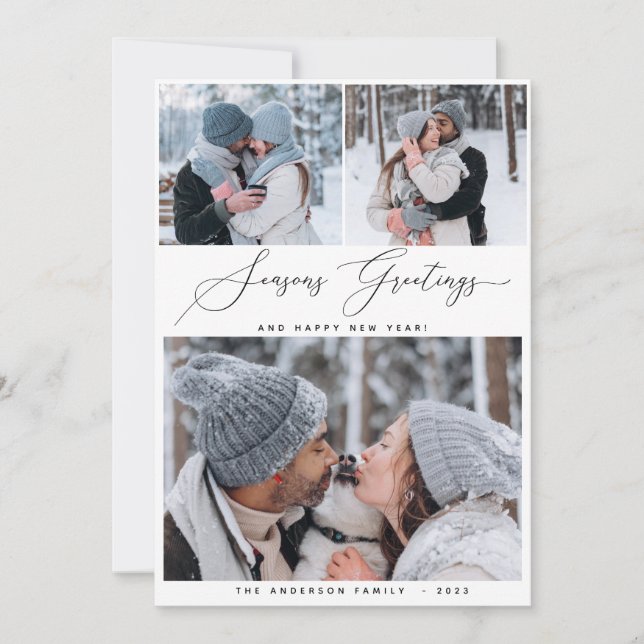 Cartão Feliz Natal 3 Collage Multi Photo Holiday (Frente)