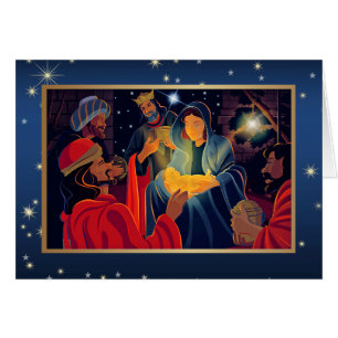 Cartão Feliz Natal. Adoração da placa personalizada Magi