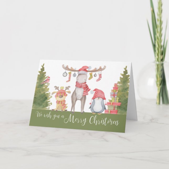 Cartão Feliz Natal - Animais da Floresta (Frente)