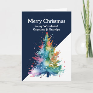 Cartão Feliz Natal Árvore Colorida Vovó e Vovô