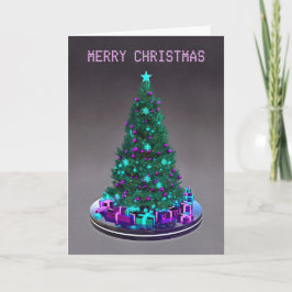 Cartão Feliz Natal. Árvore decorada com presentes