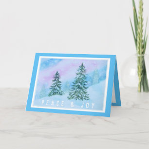 Cartão Feliz Natal Árvores de inverno Aquarela