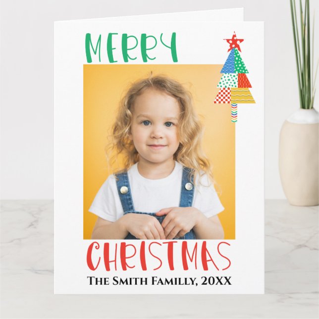 Cartão Feliz Natal Árvores de Natal Modernas em Patchwork (Frente)