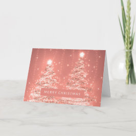 Cartão Feliz Natal Árvores Espumantes Rosa Dourado