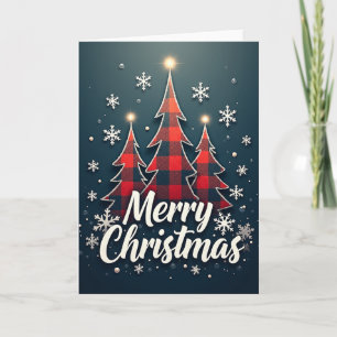 Cartão Feliz Natal Árvores Xadrez Búfalo Quentinho Natal