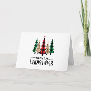 Cartão Feliz Natal Árvores Xadrez Vermelho Verde e Preto