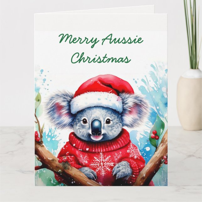 Cartão Feliz Natal Australiano Koala  (Frente)