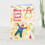 Cartão Feliz Natal Avô Snowman Angels Winter<br><div class="desc">Feliz Natal para um doce neto decorado com um jovem fazer anjos de neve com um sorridente boneco de neve e neve caindo ilustrado com aquarela. Uma sombra de azul quente está no dentro.  Você pode editar a cor e o texto do dentro para ajustado das suas necessidades.</div>