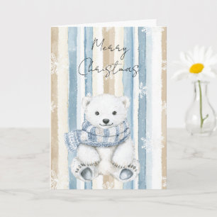 Cartão Feliz Natal Azul Névoa Flocos de Neve Gira Urso