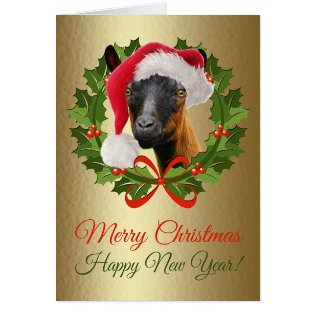 Cartão Feliz Natal Belo Oberhasli Goat Art (Frente)