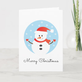 Cartão Feliz Natal Boneco de Neve Flocos de Neve Vermelho