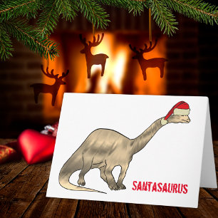 Cartão Feliz Natal Brontosaurus Papais noeis Dinossauro S