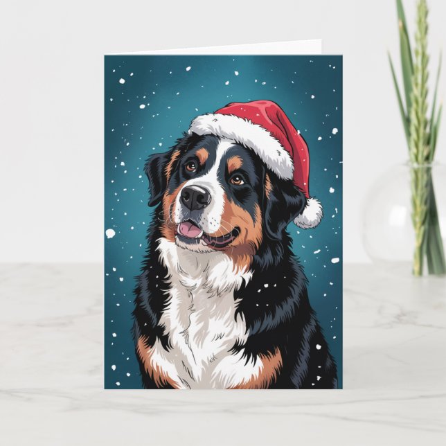Cartão Feliz Natal Cachorro da Montanha Bernese em Papais (Frente)
