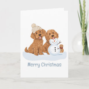 Cartão Feliz Natal Cachorro Goldendoodle de Inverno Homem