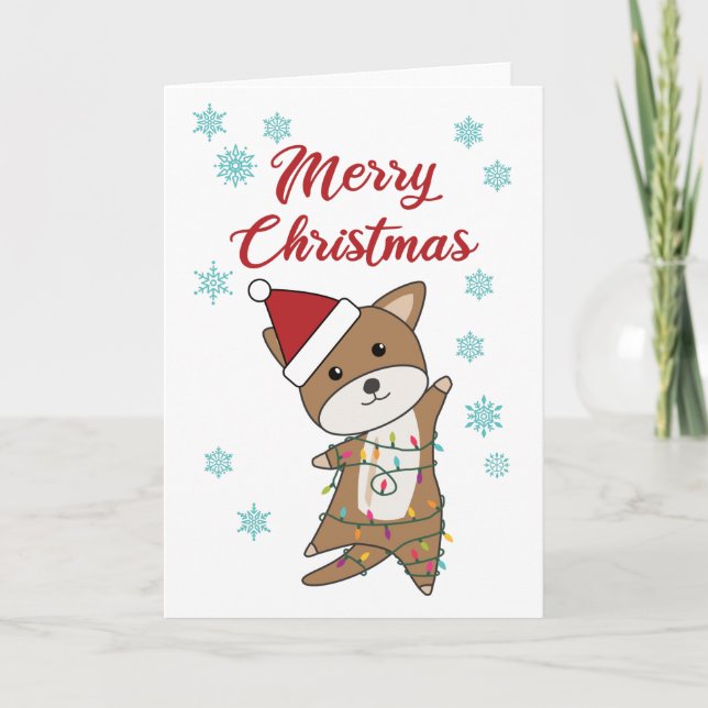 Cartão Feliz Natal Cachorro Neve Inverno Cachorrinho Wauw (Frente)