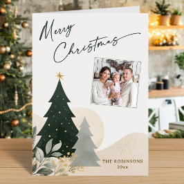 Cartão Feliz Natal Caligrafia Moderna Foto Árvore Estrela