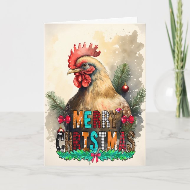 Cartão Feliz Natal Carta da Galinha Fofa (Frente)