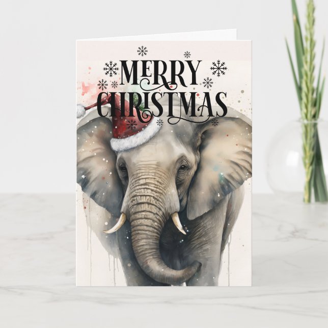 Cartão Feliz Natal Carta de Elefante Fofo (Frente)