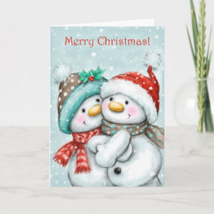 Cartão Feliz Natal, Casal Bonito Snowman Cudddling