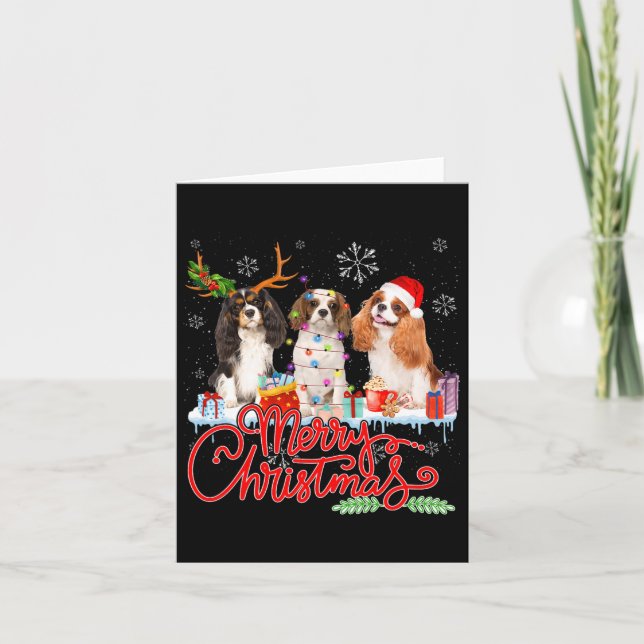 Cartão Feliz Natal Cavalier King Papais noeis Reindeer Li (Frente)