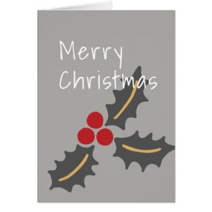 Cartão Feliz Natal/ Cinza e Red Holly Design