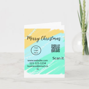 Cartão Feliz Natal Código QR comercial amarelo verde