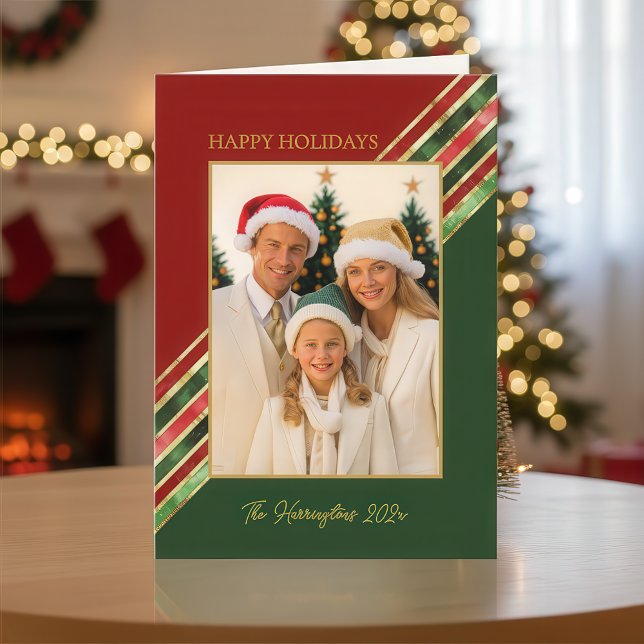 Cartão Feliz Natal Colorido (Happy Holidays Colorful Photo Folded Card)
