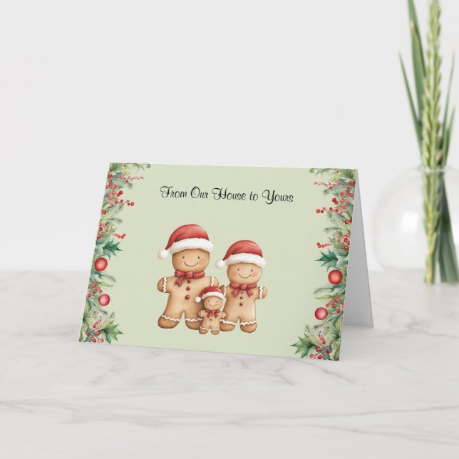Cartão Feliz Natal da Família Cookie Gingercake (Frente)