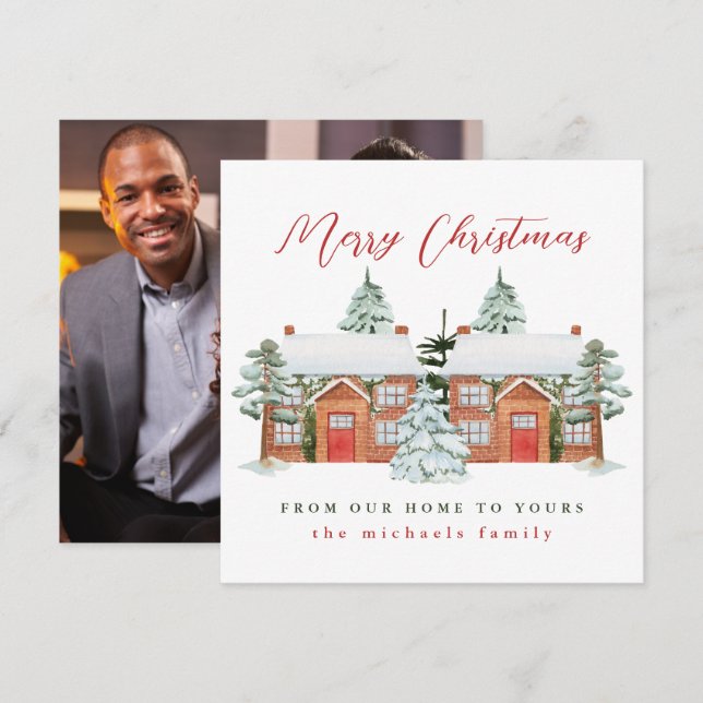 Cartão Feliz Natal da nossa casa para a sua foto (Frente/Verso)