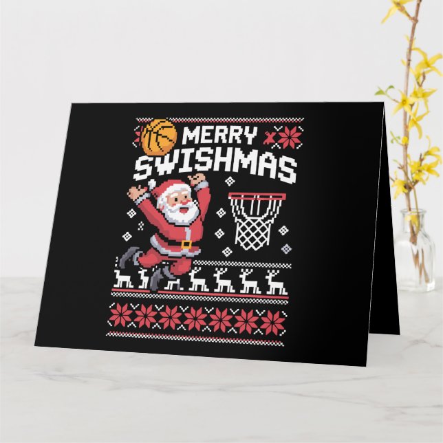 Cartão Feliz Natal de Basquete Swishmas Natal Feio  (Flor Amarela)