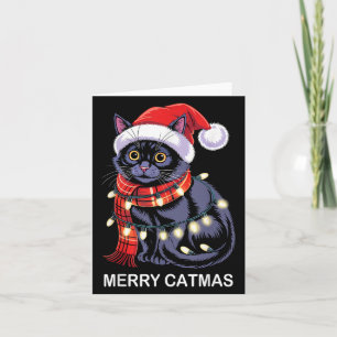 Cartão Feliz Natal de Gato Luzes de Natal Gato Chapéu do