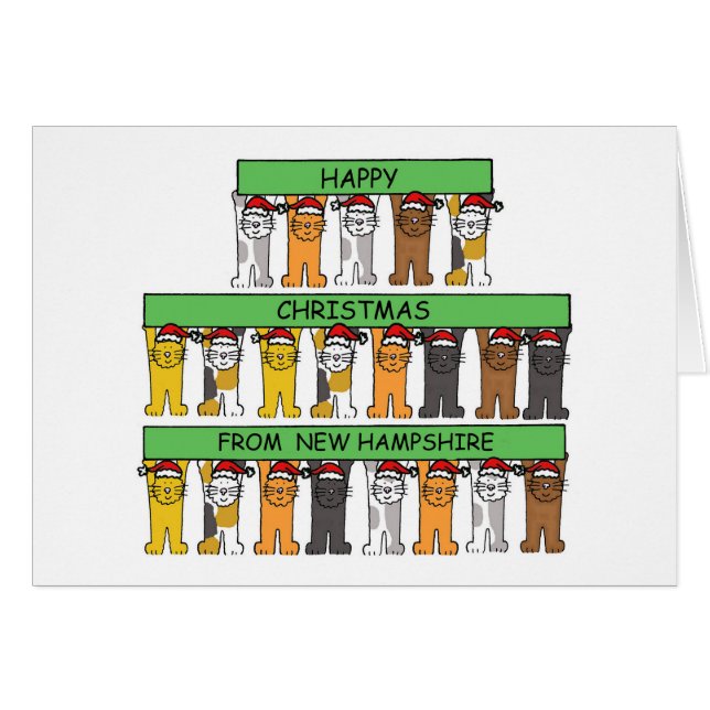 Cartão Feliz Natal de New Hampshire Cute Cats (Frente Horizontal)