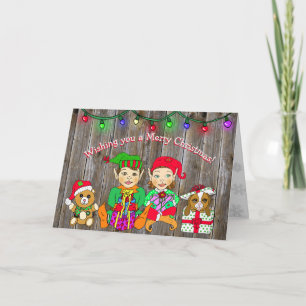 Cartão Feliz Natal Deseja Elfos Brancos