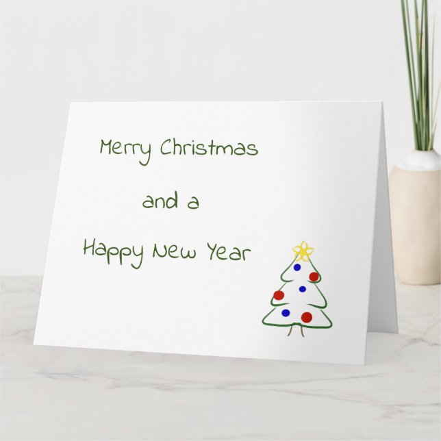 Cartão Feliz Natal desenho de árvore fofo simples (Frente)