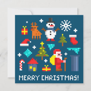 Cartão Feliz Natal desenhos pixelados