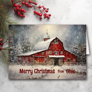 Cartão Feliz Natal do Ohio Winter Barn Card