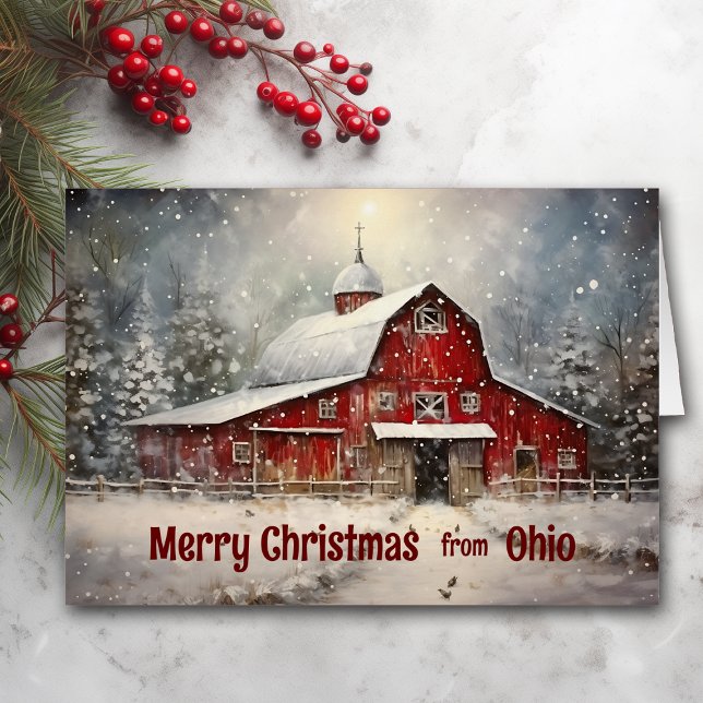 Cartão Feliz Natal do Ohio Winter Barn Card (Criador carregado)