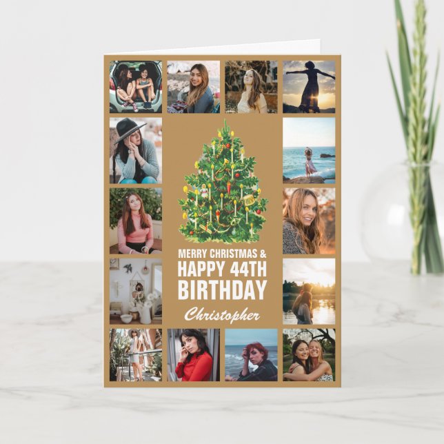 Cartão Feliz Natal e 44 Feliz Aniversário Dourado (Frente)