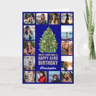 Cartão Feliz Natal e 63º Marinho Feliz de Aniversário Azu