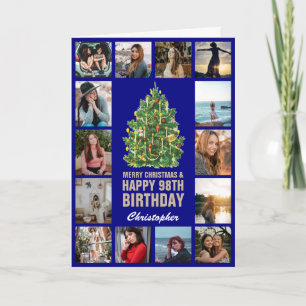 Cartão Feliz Natal e 98º Marinho Feliz de Aniversário Azu