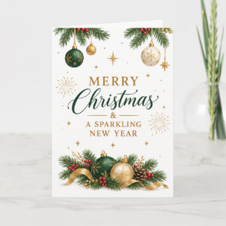Cartão Feliz Natal e Ano Novo Dourado Sempre Verde