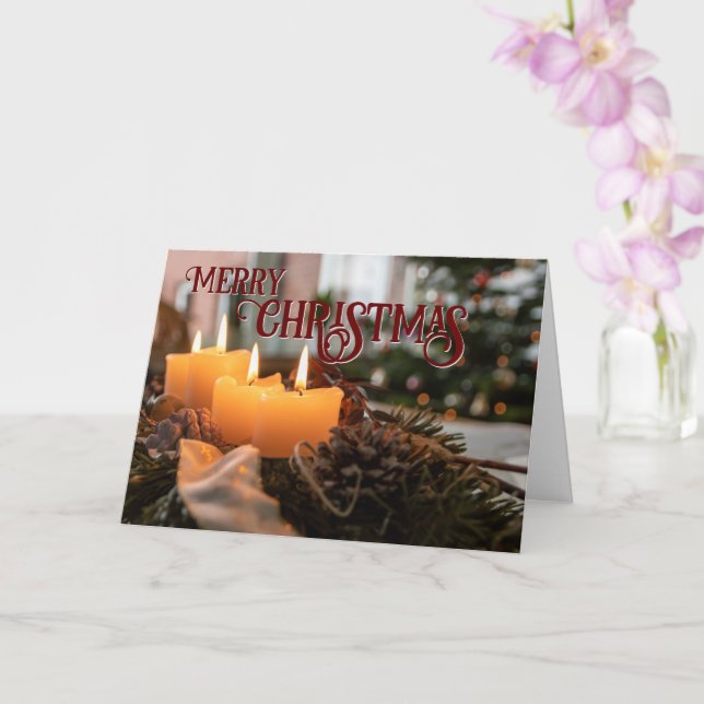 Cartão Feliz Natal elegante coroa de Natal velas (Orquídea)