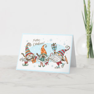 Cartão Feliz Natal Elves Gnomos Watercolor Diversão P