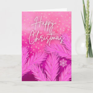 Cartão Feliz Natal em Rosa com Ramos de Pinho
