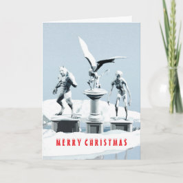 Cartão Feliz Natal. Esculturas de gelo monstruosas