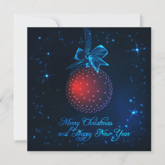 Cartão Feliz Natal estrelas azul meia-noite e ornamento